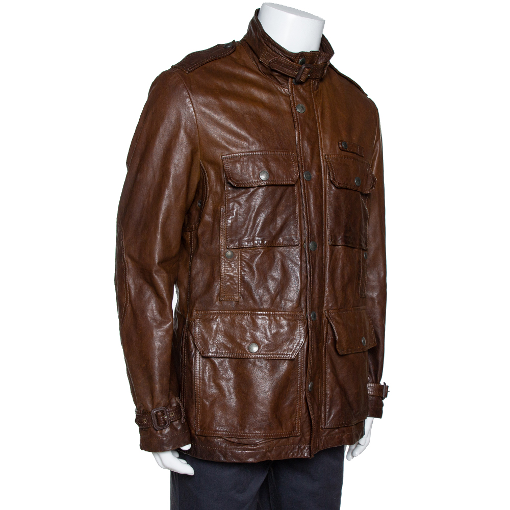 

Burberry Brown Leather Button Front Jacket