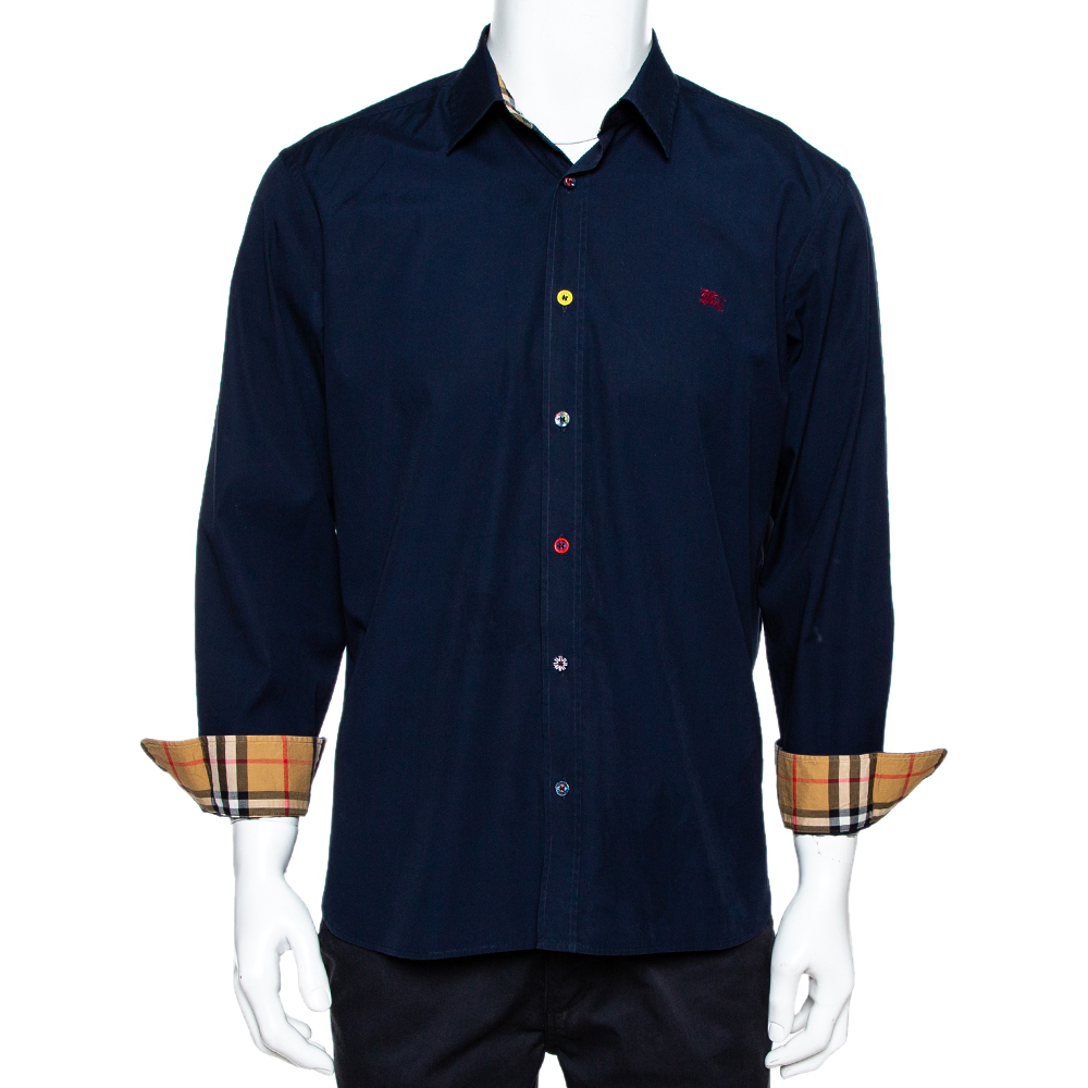 

Burberry Navy Blue Cotton Multi Button Long Sleeve Shirt