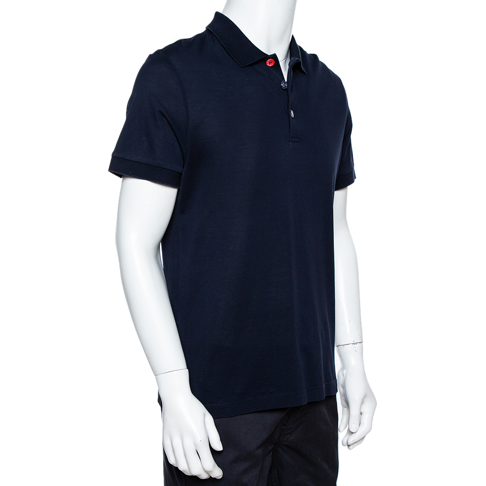

Burberry Navy Blue Cotton Pique Button Detail Polo T-Shirt