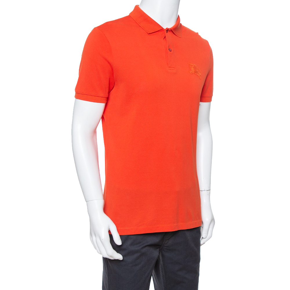 

Burberry Brit Orange Cotton Pique Logo Embroidered Polo T-Shirt