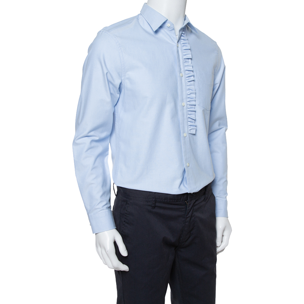 

Burberry Light Blue Cotton Oxford Ruffled Detail Long Sleeve Shirt
