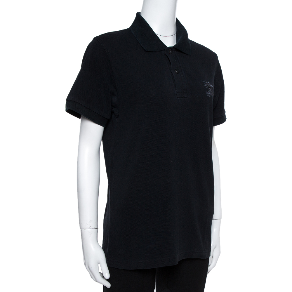 

Burberry Black Cotton Embroidered Logo Slim Fit Polo T-Shirt