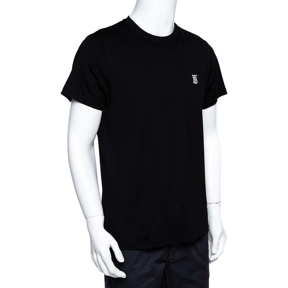 

Burberry Black Stretch Cotton Parker Logo Embroidered T-Shirt