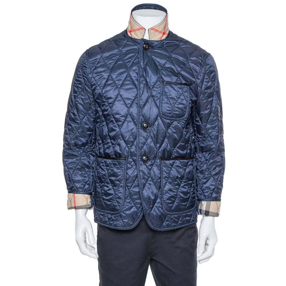 

Burberry Brit Navy Blue Leather Trim Detail Quilted Jacket