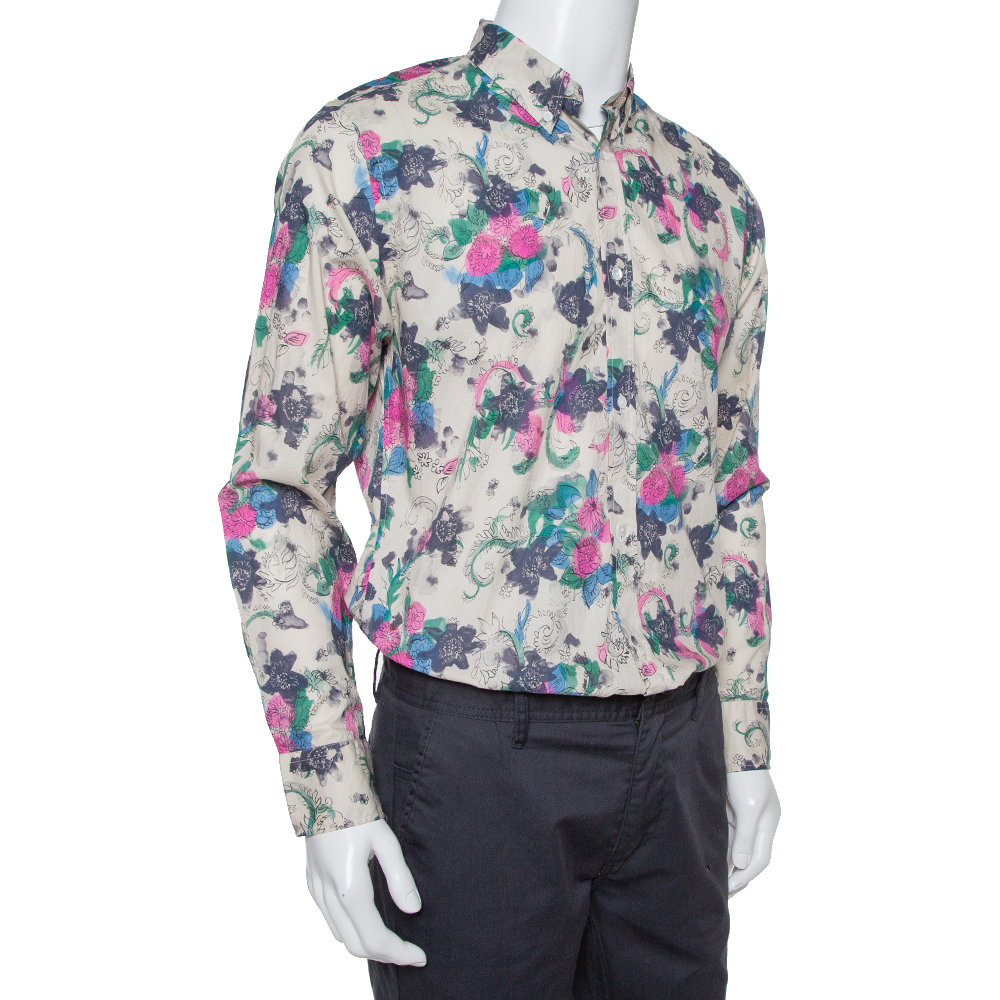 

Burberry Multicolor Watercolor Floral Printed Cotton Button Front Shirt