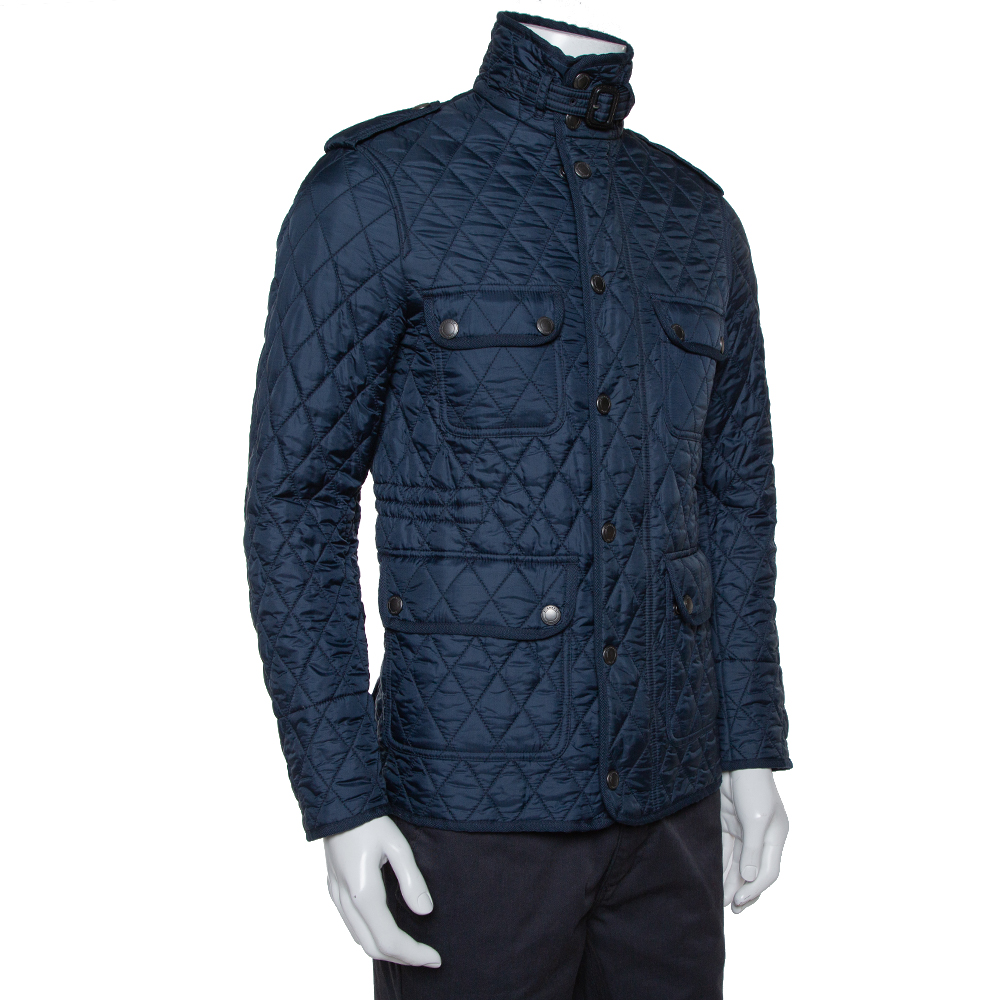 

Burberry Brit Navy Blue Synthetic Diamond Quilted Zipper Front Jacket