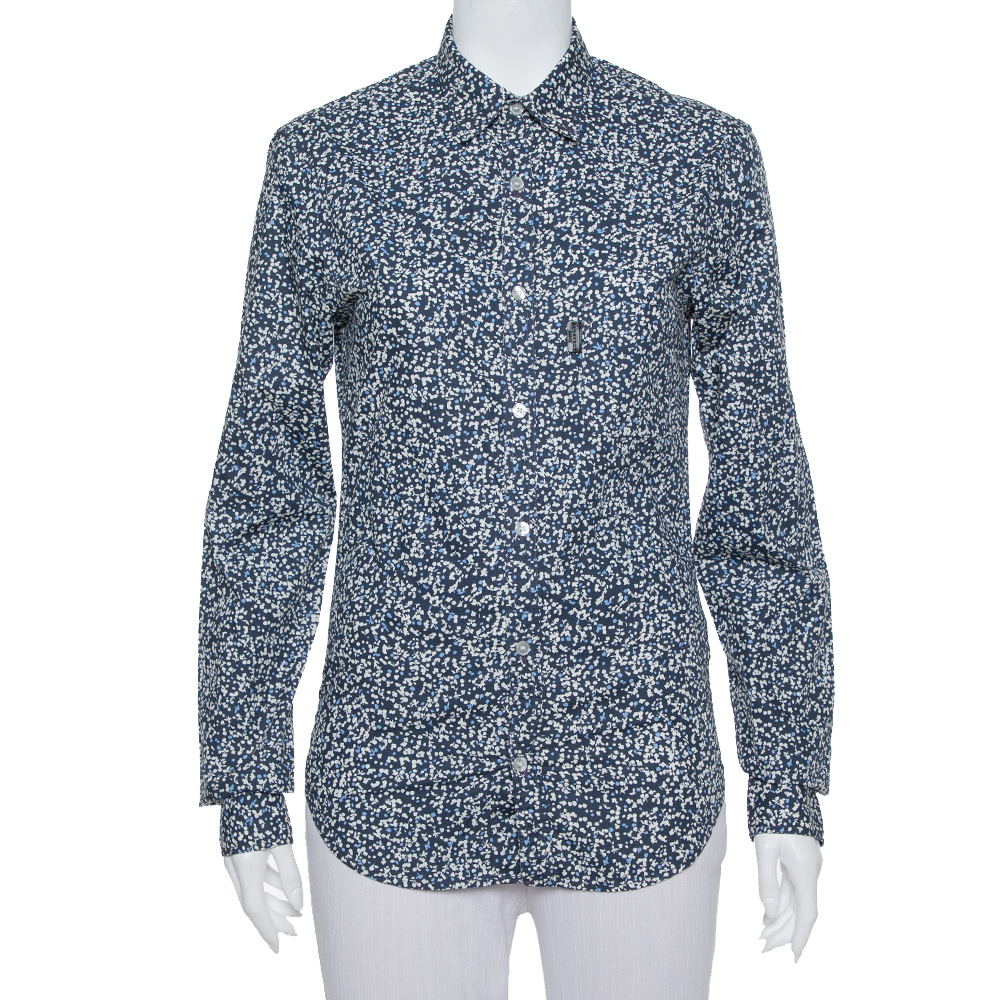 

Burberry Brit Navy Blue Printed Cotton Button Front Shirt XS