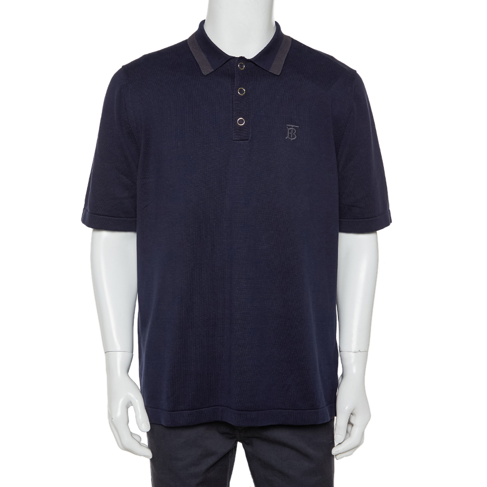 Pre-owned Burberry Navy Blue Cotton Rosston Polo T-shirt Xl