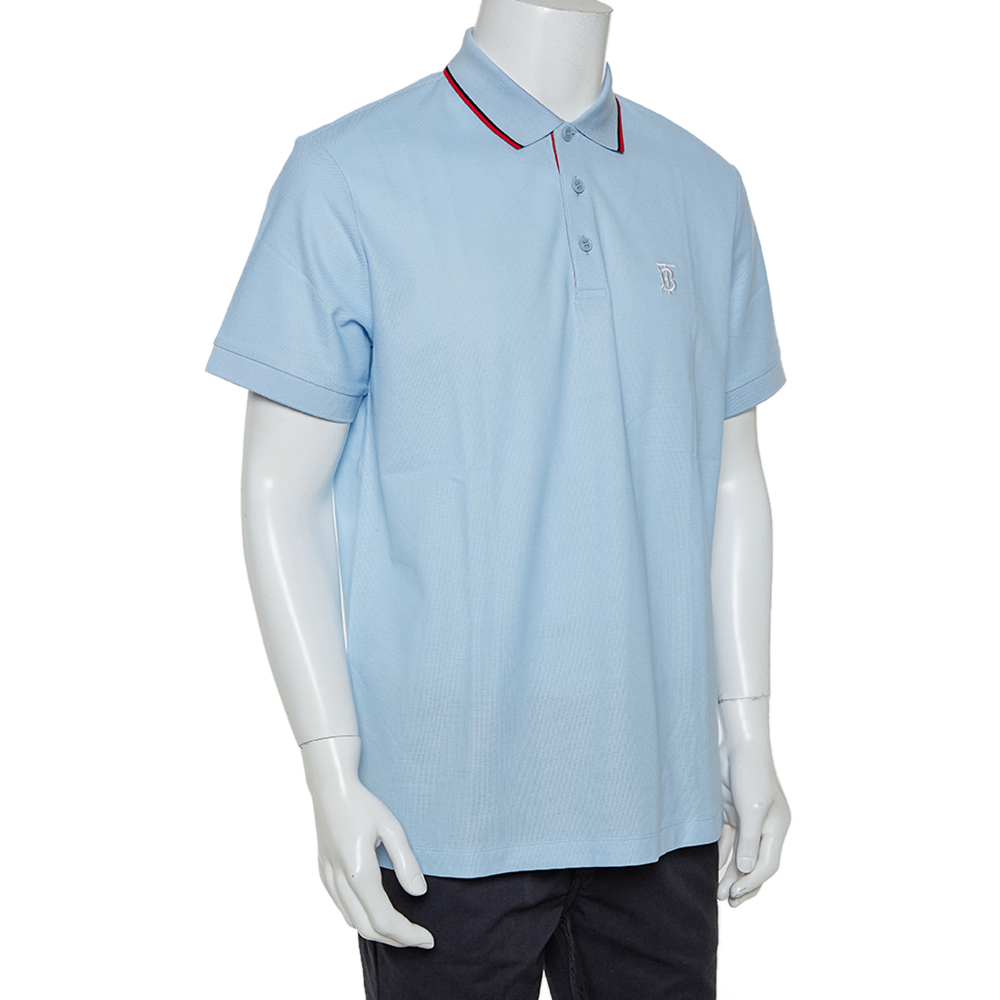 

Burberry Blue Icon Striped Cotton Pique Polo T-Shirt