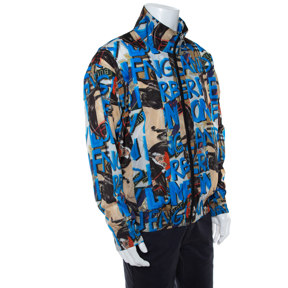 

Burberry Blue Graffiti Printed Synthetic Zipper Front Shell Jacket