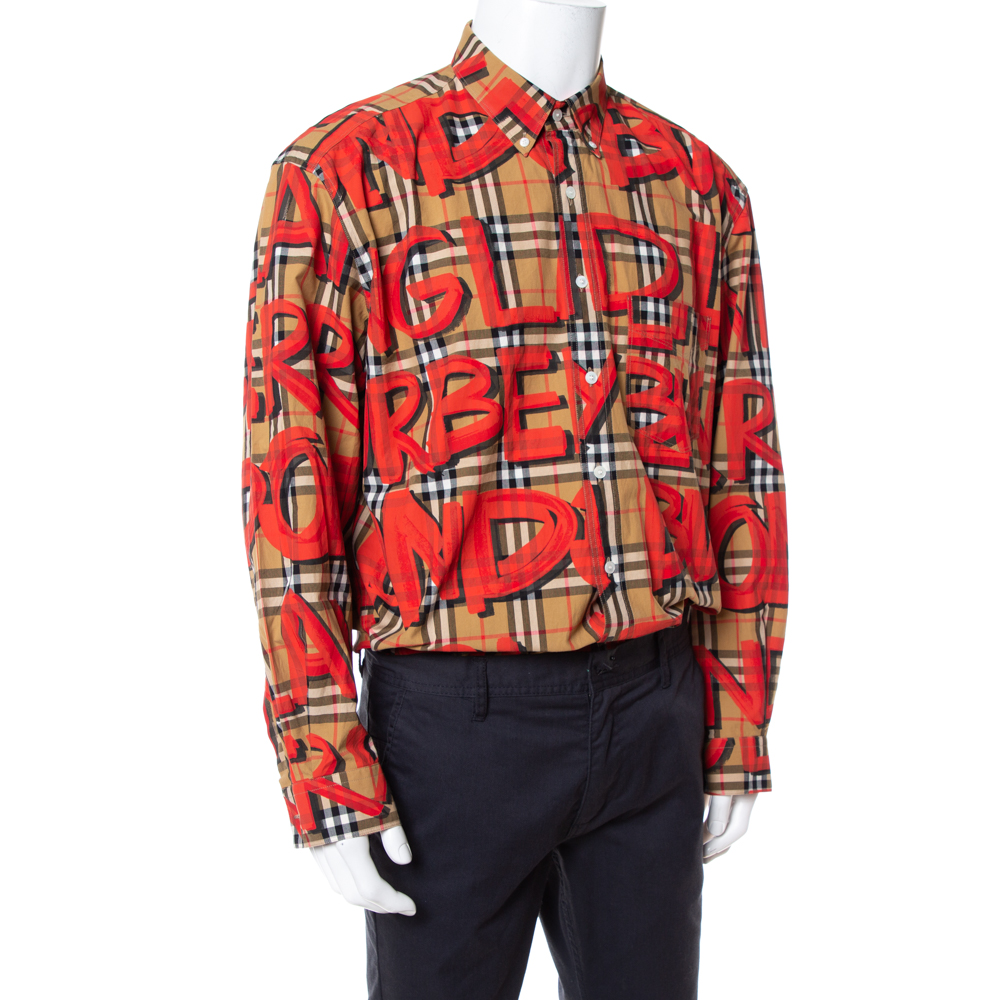 

Burberry Beige Nova Check Cotton Graffiti Print Long Sleeve Jameson Shirt