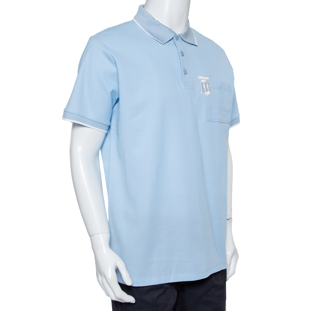 

Burberry Blue Cotton Pique Logo Embroidered Polo T-Shirt
