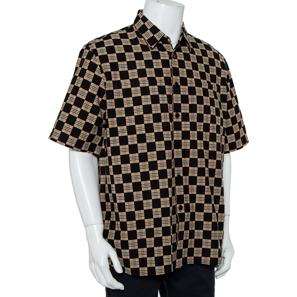 

Burberry Black & Beige Checkered Cotton Short Sleeve Shirt