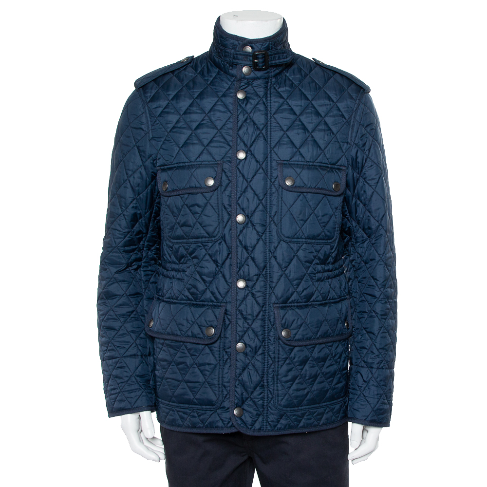 Pre-owned Burberry Brit Navy Blue Synthetic Quilted Russell Field Jacket M