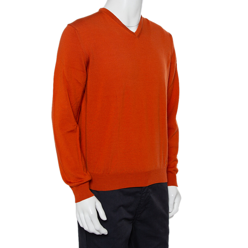 

Burberry Burnt Orange Wool V-Neck Sweater