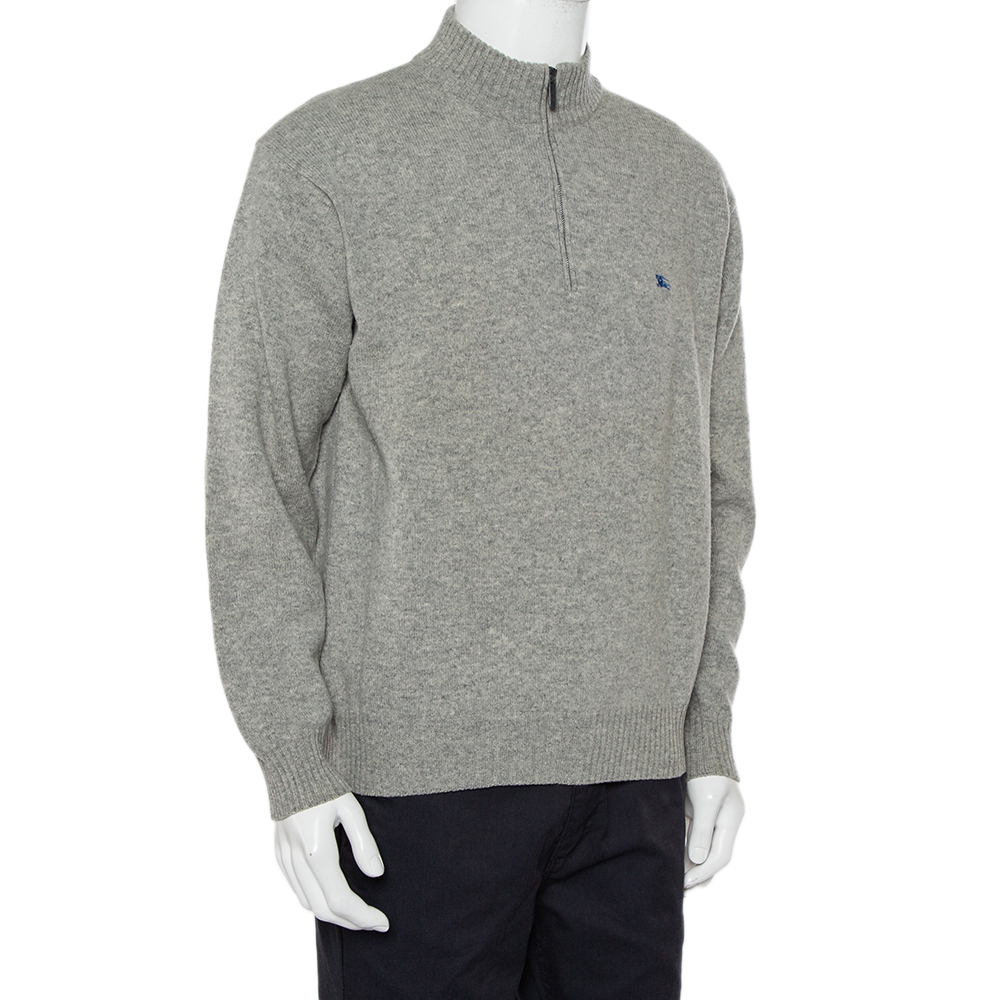 

Burberry Grey Lambwool Half Zip High Neck Sweater