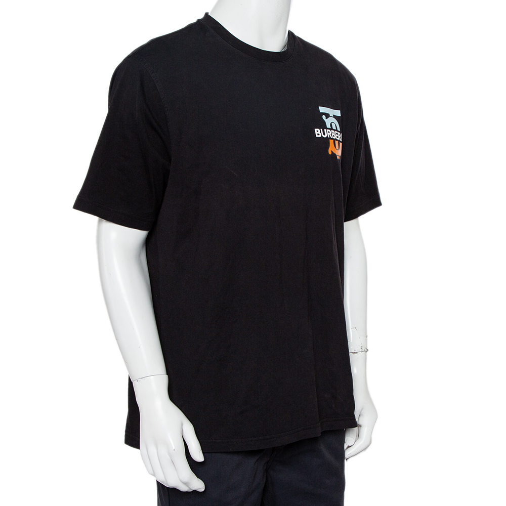 

Burberry Black Logo Printed Cotton Crewneck Oversized T-Shirt