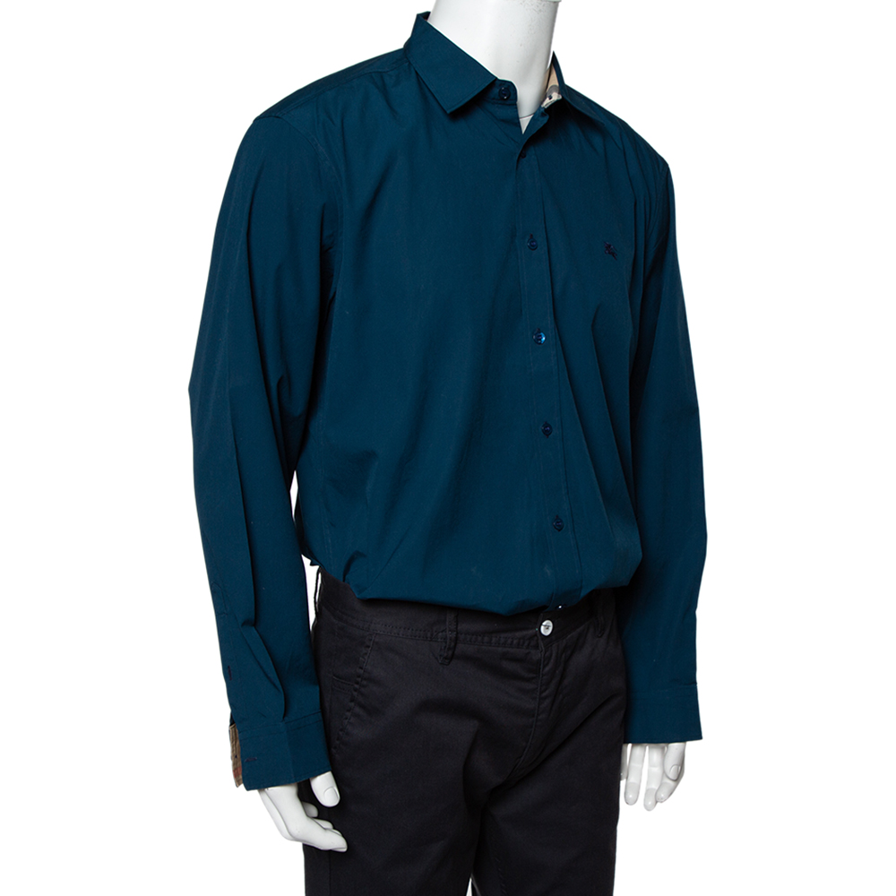

Burberry Dark Teal Blue Cotton Button Front Shirt