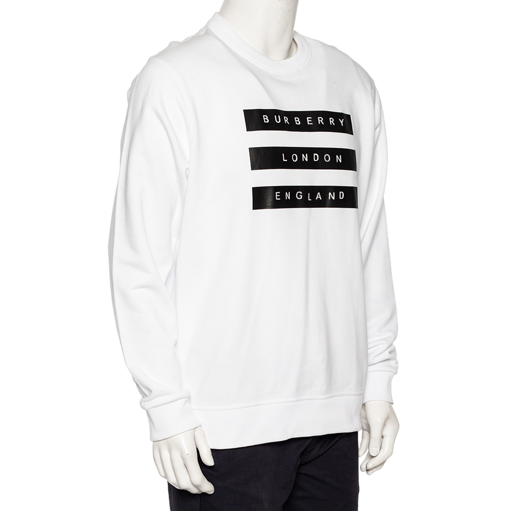 

Burberry White Logo Tape Printed Cotton Knit Sweatshirt