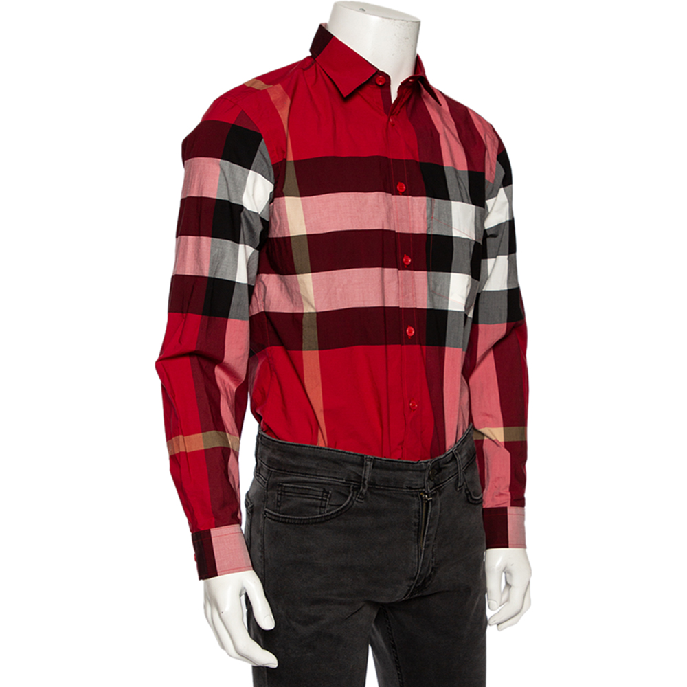 

Burberry Red Checkered Cotton Stretch Button Front Shirt