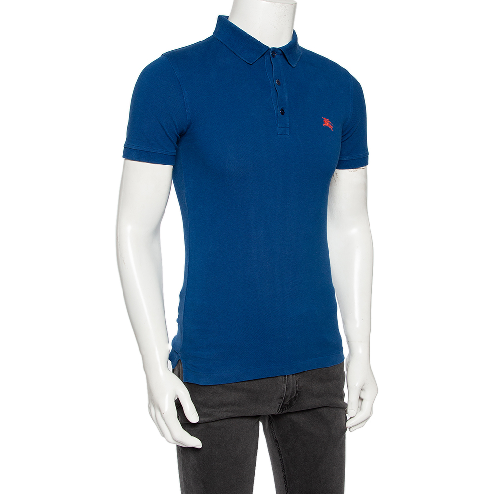 

Burberry Blue Cotton Pique Short Sleeve Polo T-Shirt