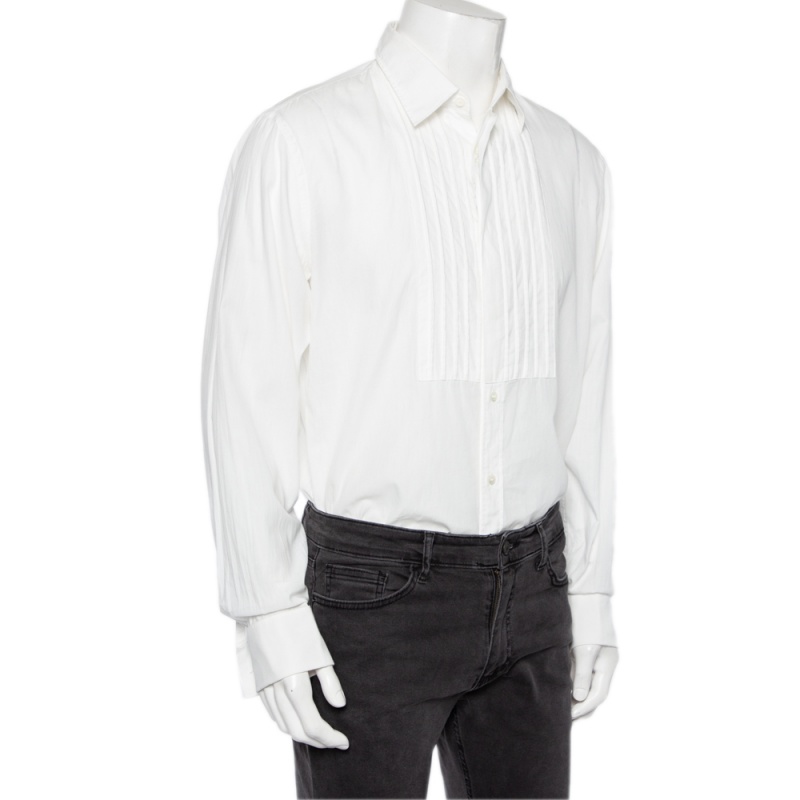 

Burberry White Cotton Jaden Double-Cuff Pintuck Detail Shirt