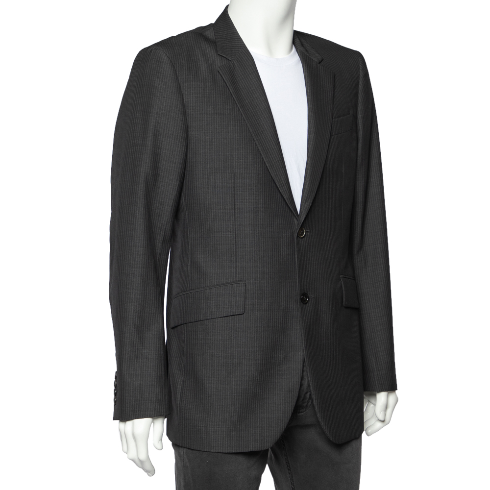 

Burberry Charcoal Grey Striped Wool Button Front Blazer