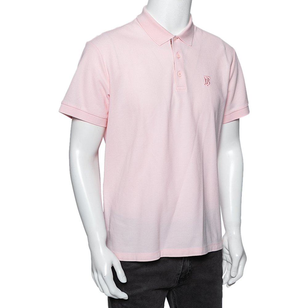 

Burberry Pink Cotton Pique Logo Embroidered Polo T-Shirt