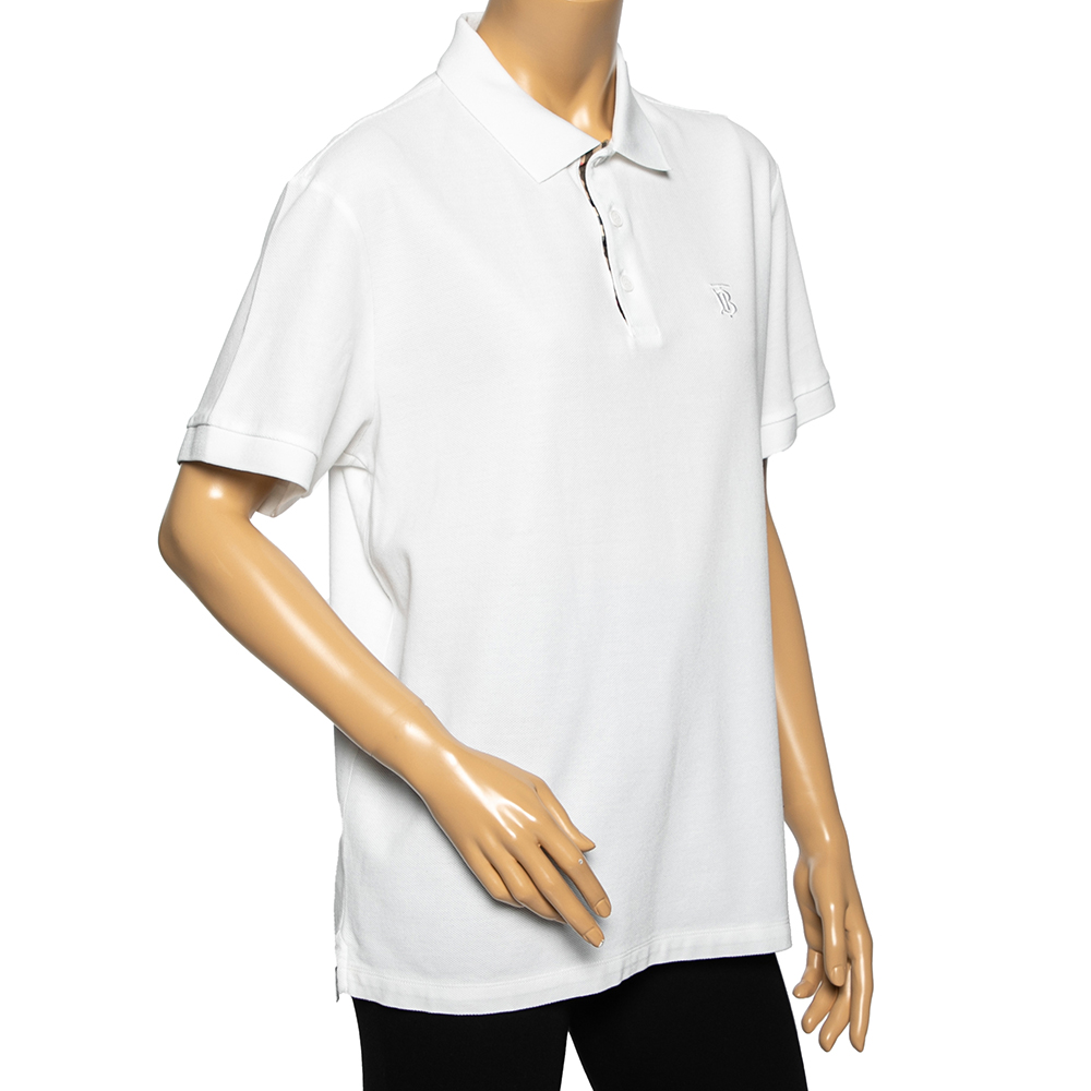 

Burberry White Cotton Pique Logo Embroidered Polo T-Shirt