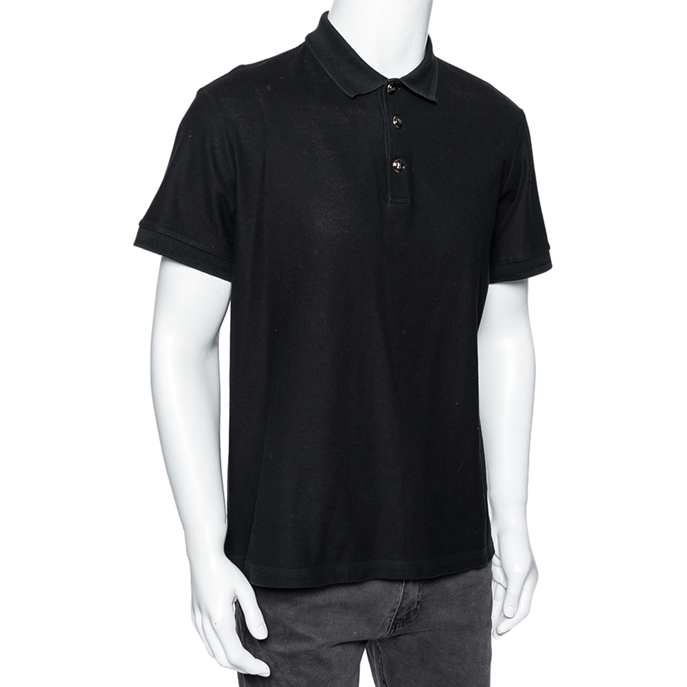 

Burberry Black Cotton Pique Logo Embossed Button Detailed Polo T-Shirt