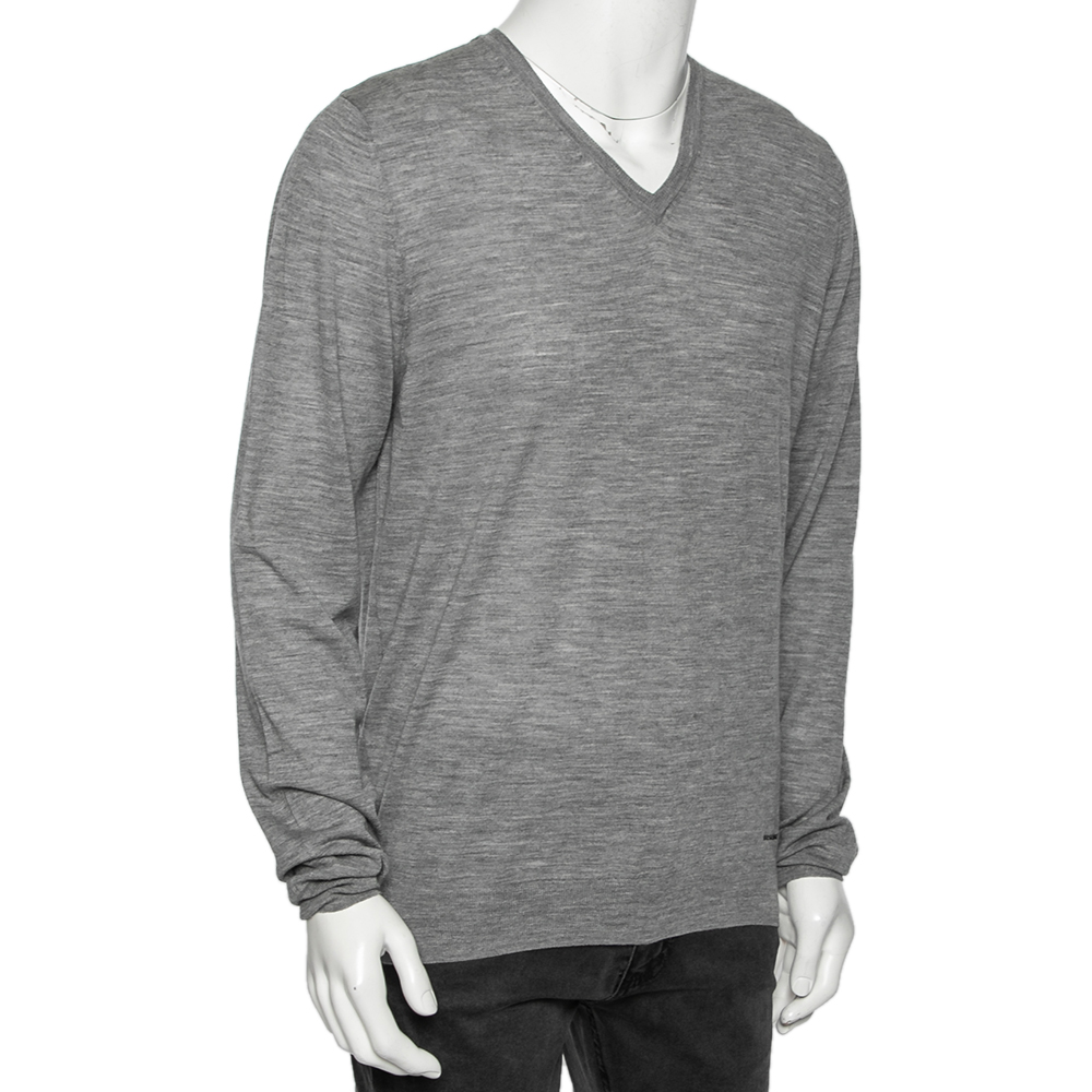 

Burberry Grey Wool Knit V Neck Sweater