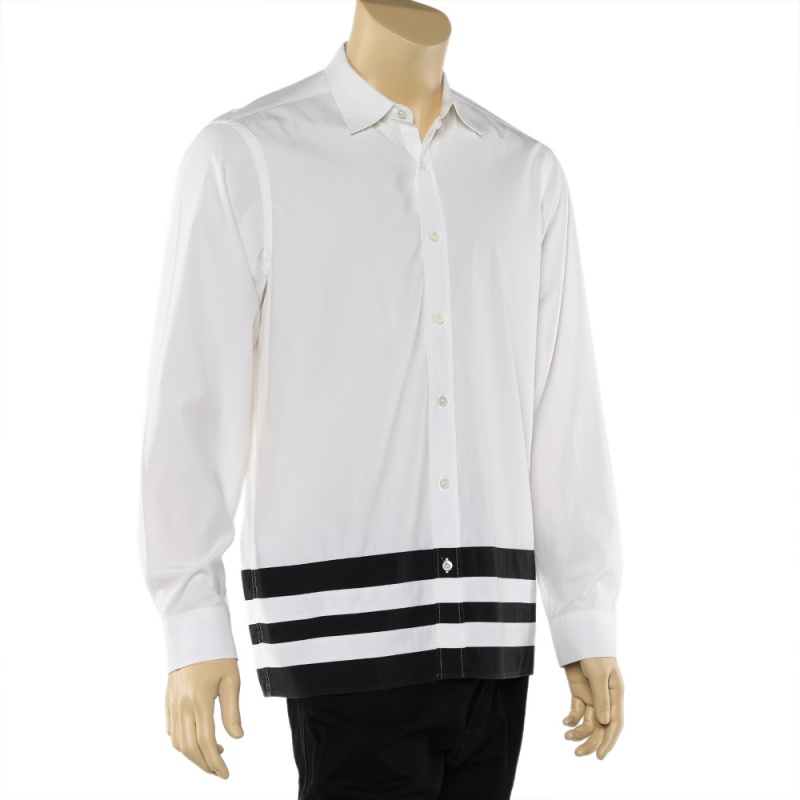 

Burberry White Cotton Striped Hem Detail Button Front Shirt