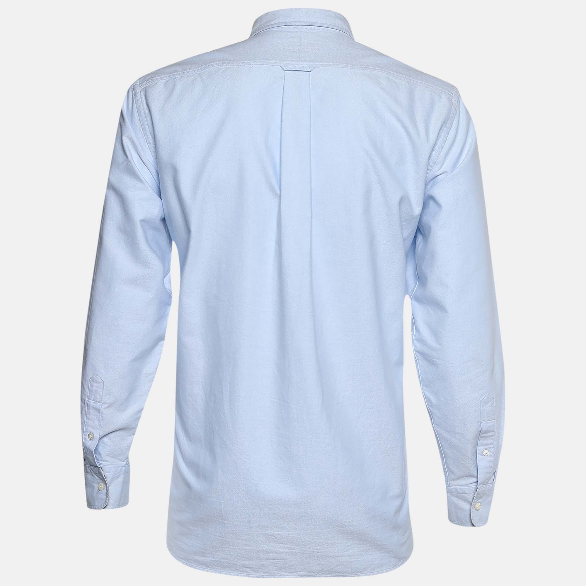 

Burberry Blue Cotton Embroidered Pocket Long Sleeve Shirt