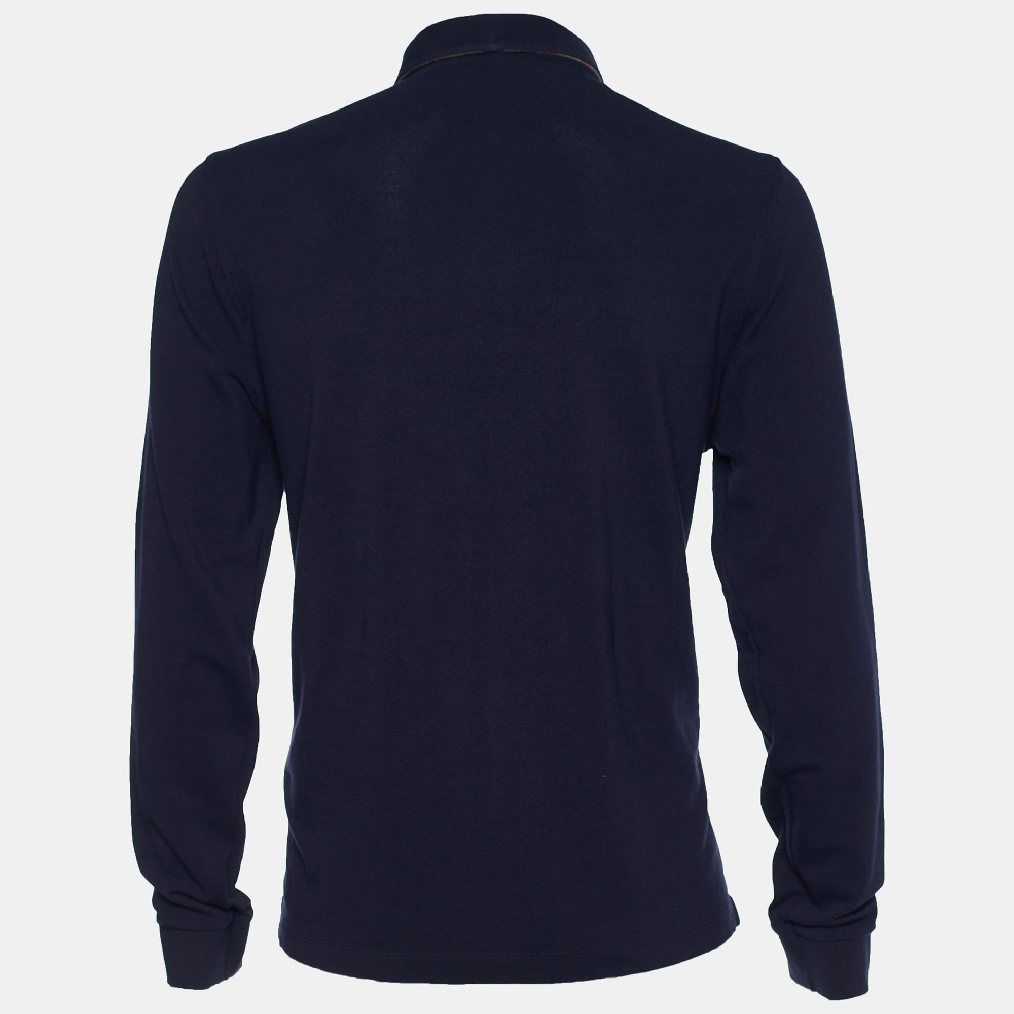 

Burberry London Navy Blue Pique Cotton Long Sleeve Polo T-Shirt