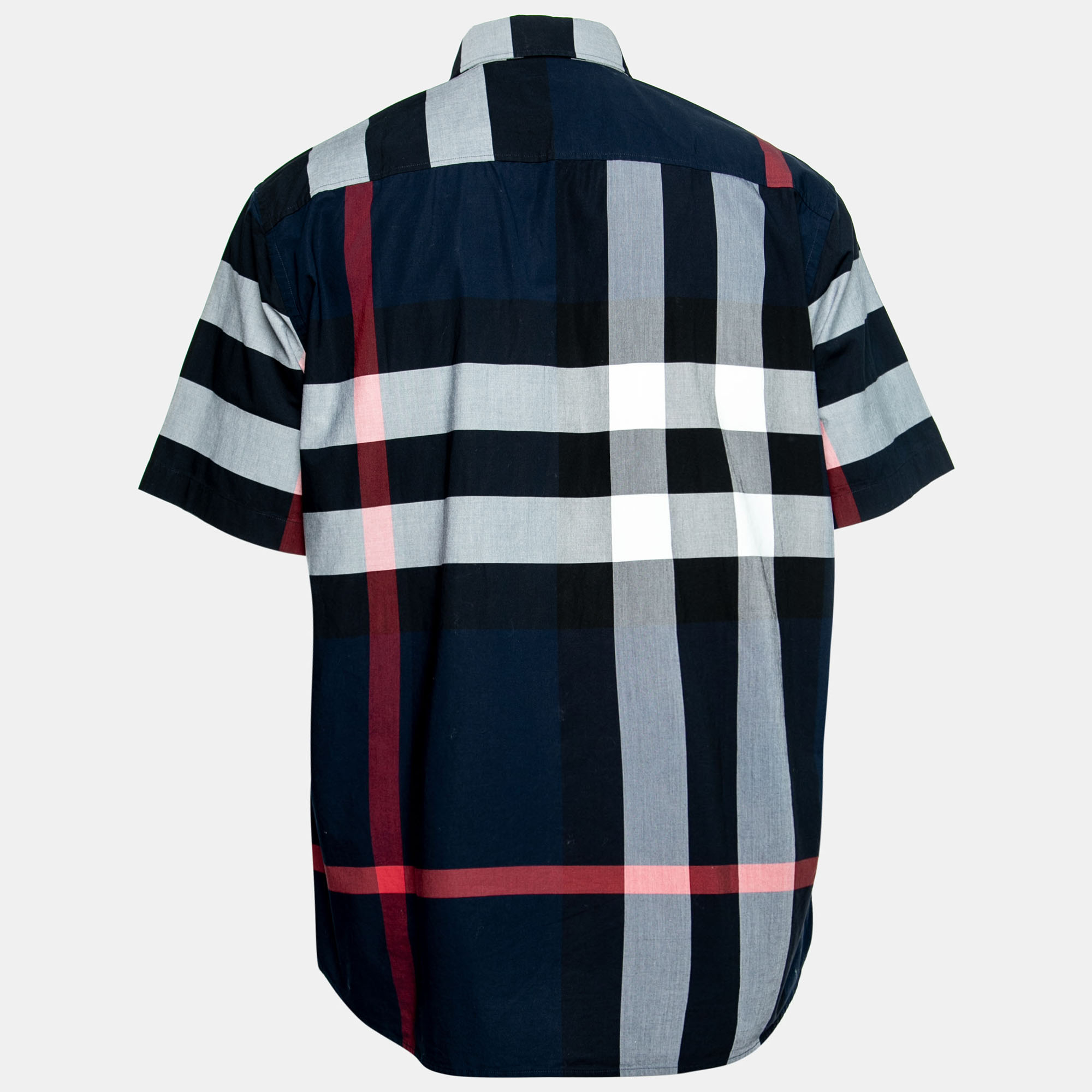 

Burberry Navy Blue Checked Cotton Short Sleeve Shirt