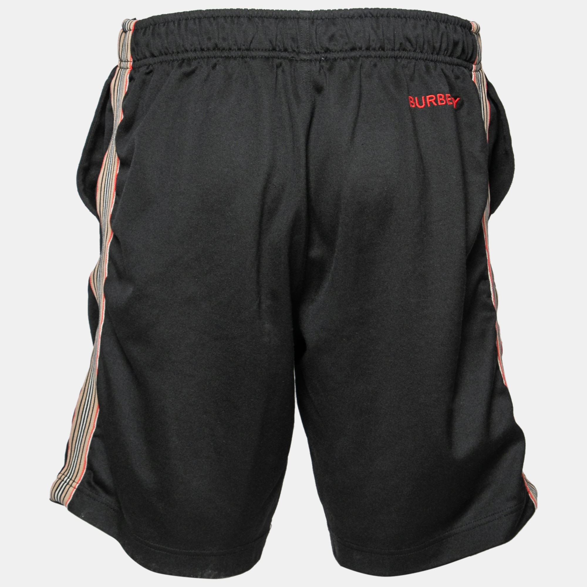 

Burberry Black Knit Side Check Stripe Drawstring Shorts