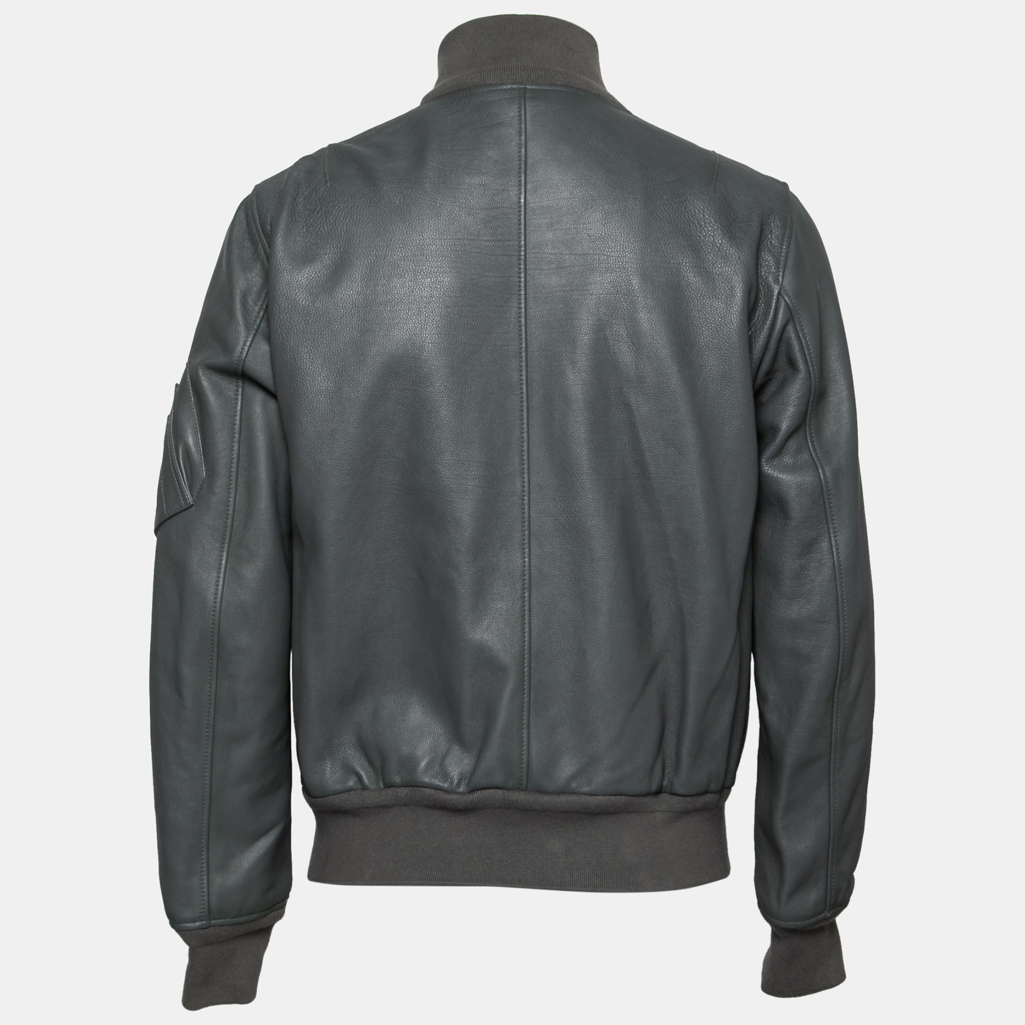 

Burberry Grey Leather Zip Front Long Sleeve Jacket