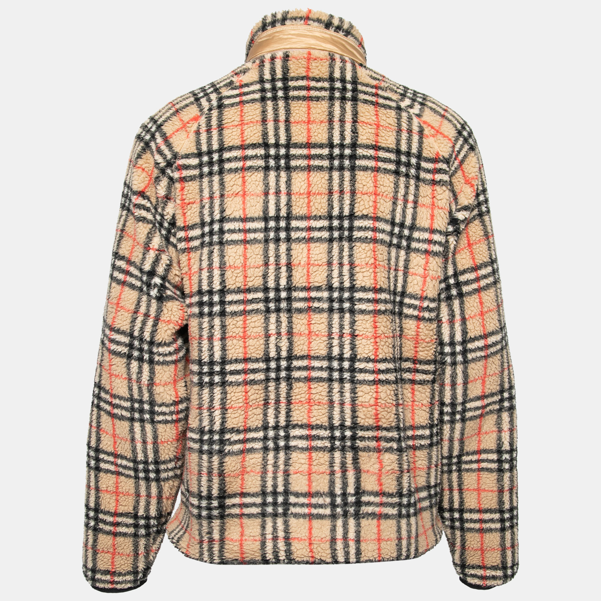 

Burberry Beige Vintage Check Fleece Zip Front Jacket