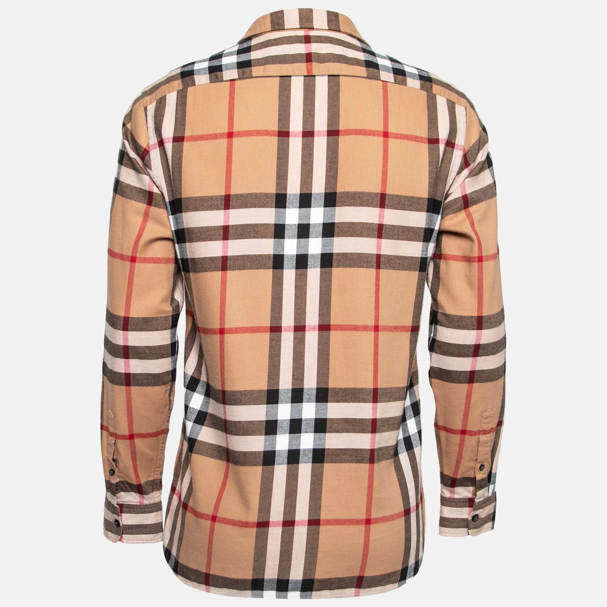 

Burberry Beige Checked Flannel Button Front Shirt