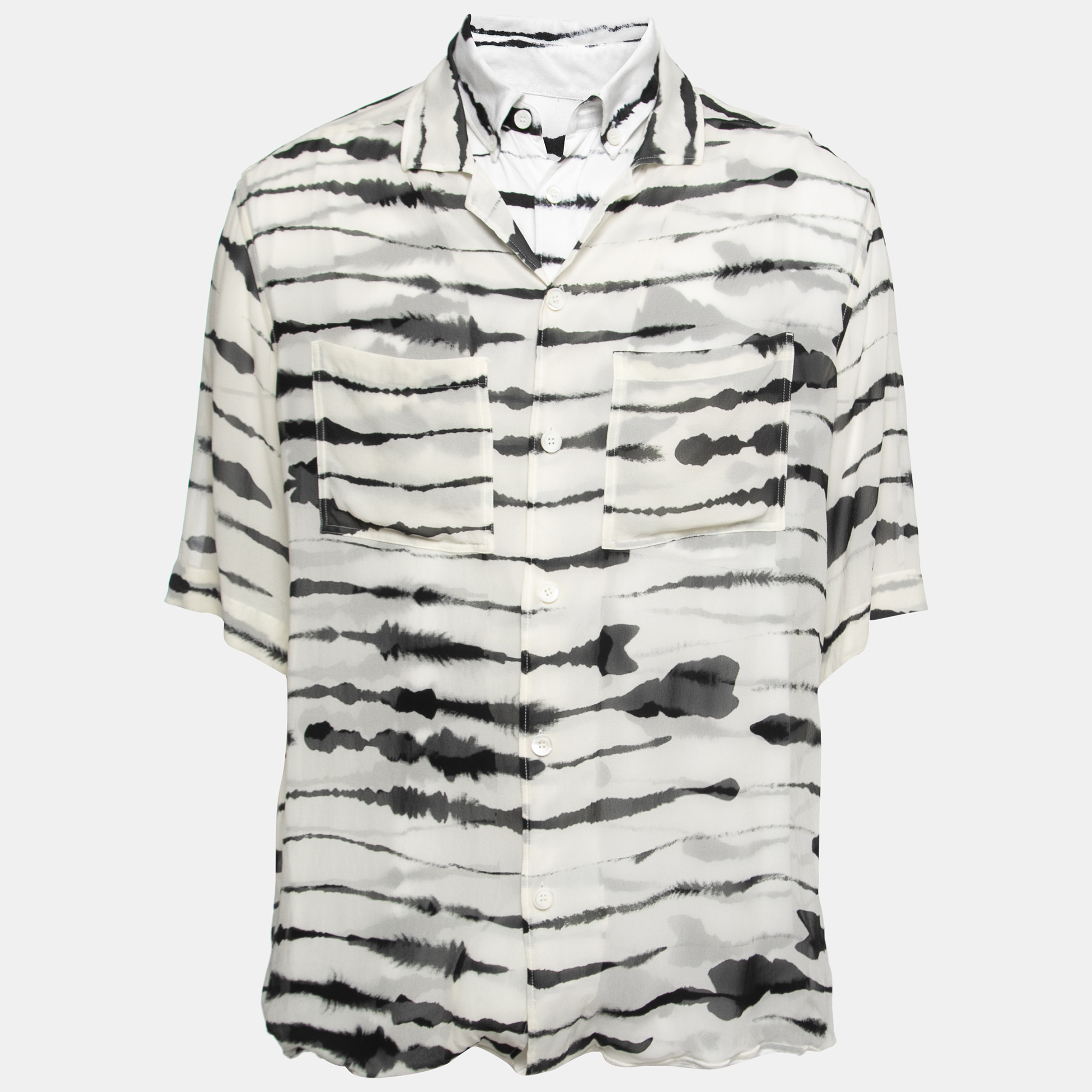 مملوكة مسبقًا Burberry White Watercolor Printed Silk Overlaid Shirt L