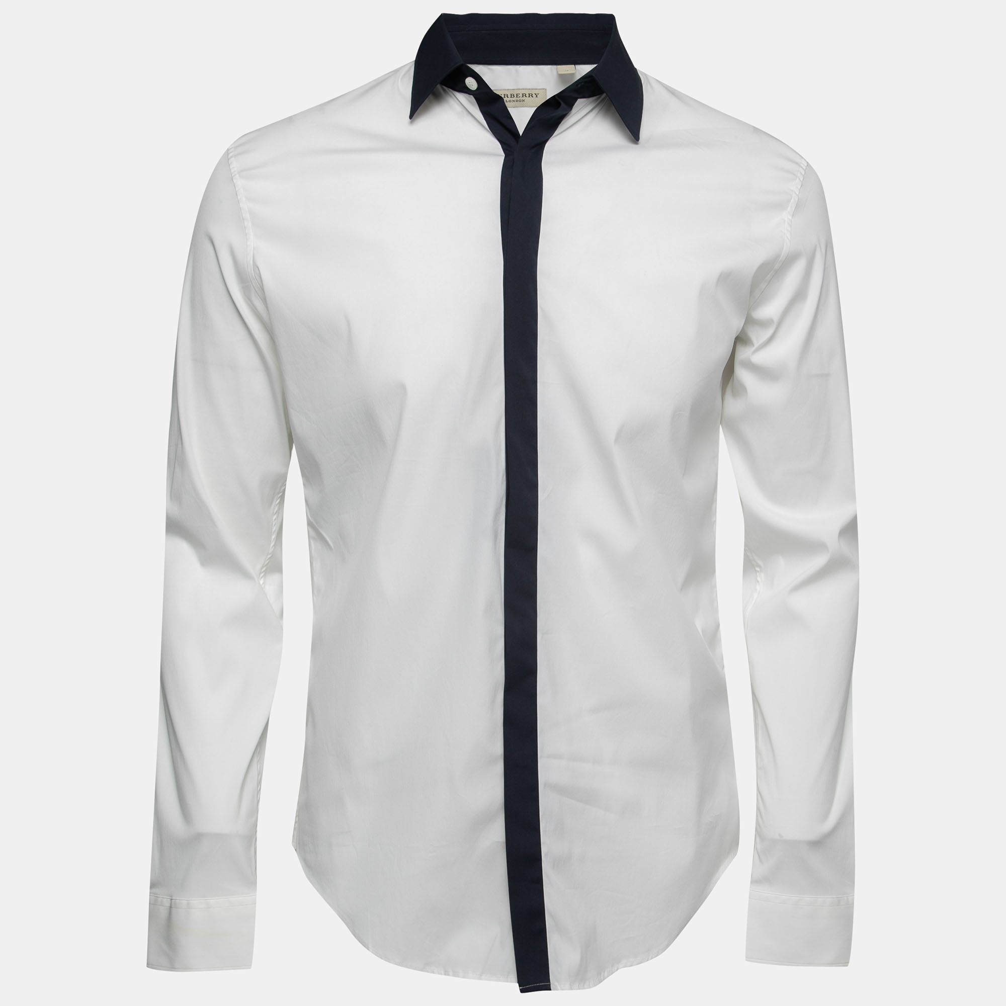 Pre Owned Burberry London White Cotton Contrast Collar Detail Southbrooke Shirt M