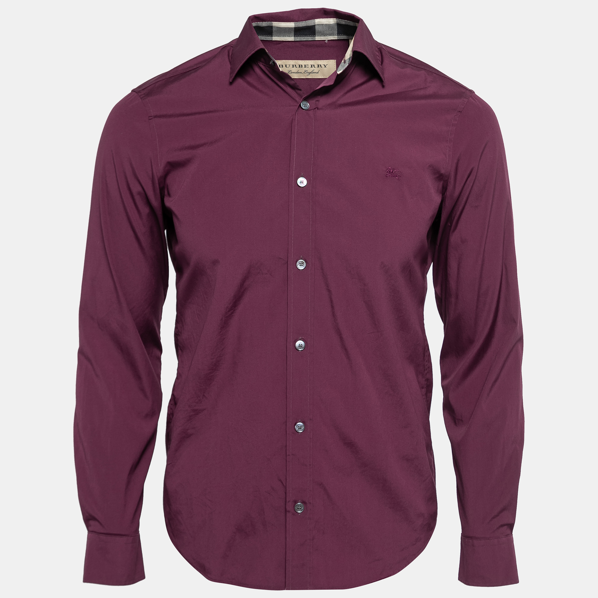 Pre-owned Burberry Burgundy Cotton Button Front Shirt S