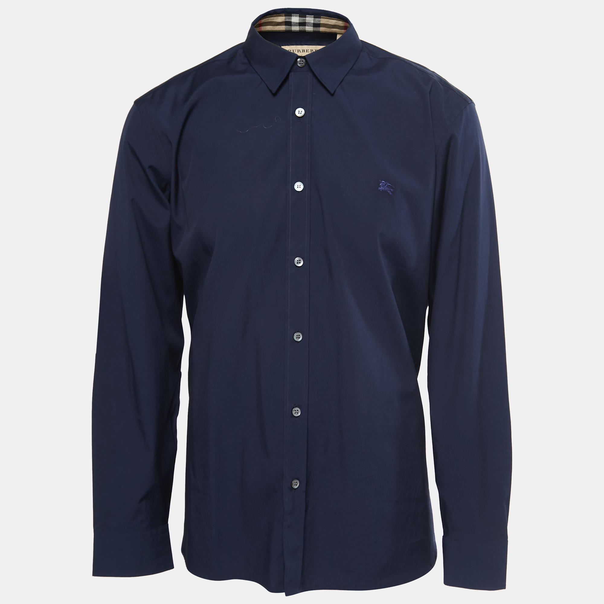 Pre Owned Burberry Navy Blue Cotton Button Front Shirt 2XL