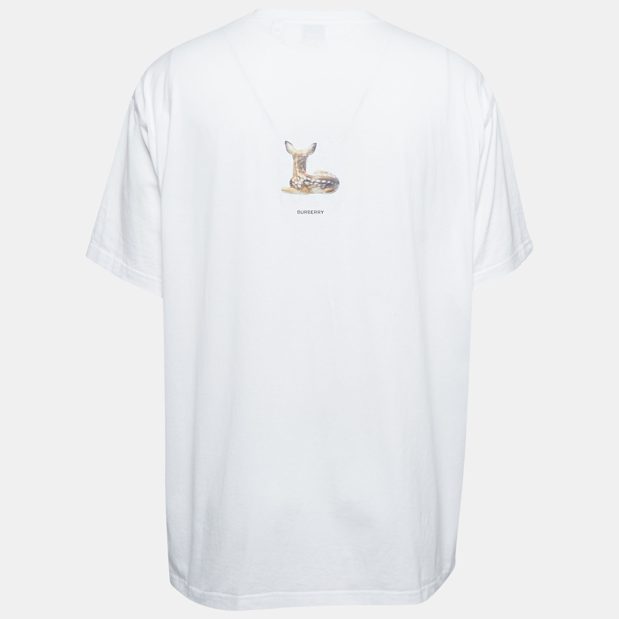 

Burberry White Bambi Print Cotton Crew Neck T-Shirt