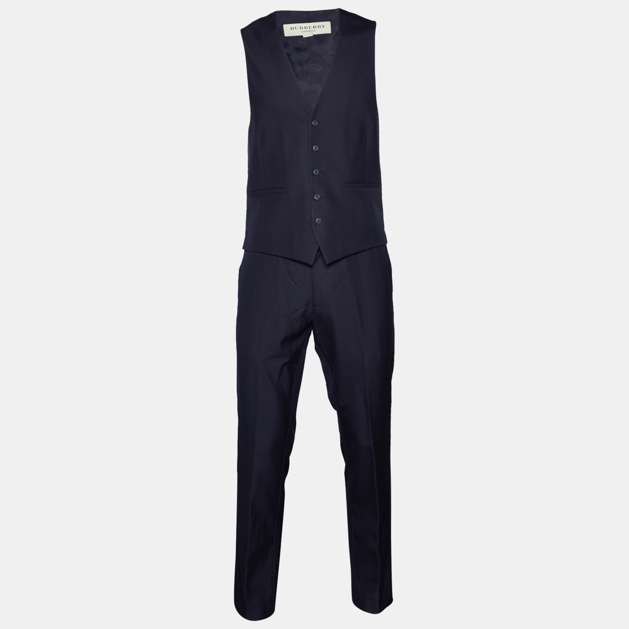 

Burberry Navy Blue Wool MilBank/Stirling Abiyo 3 Piece Suit