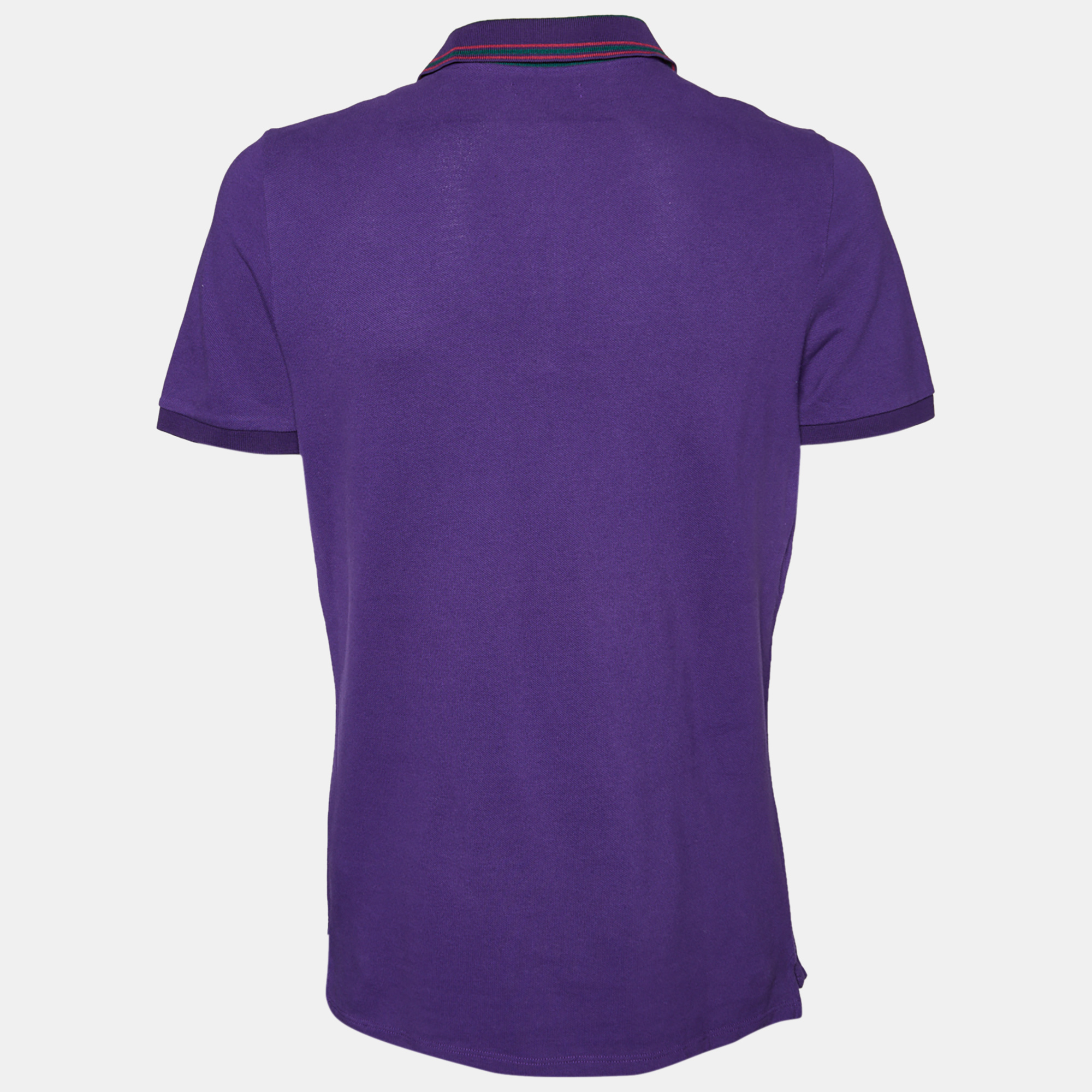 

Burberry Purple Cotton Pique Contrast Collar Detail Polo T-Shirt