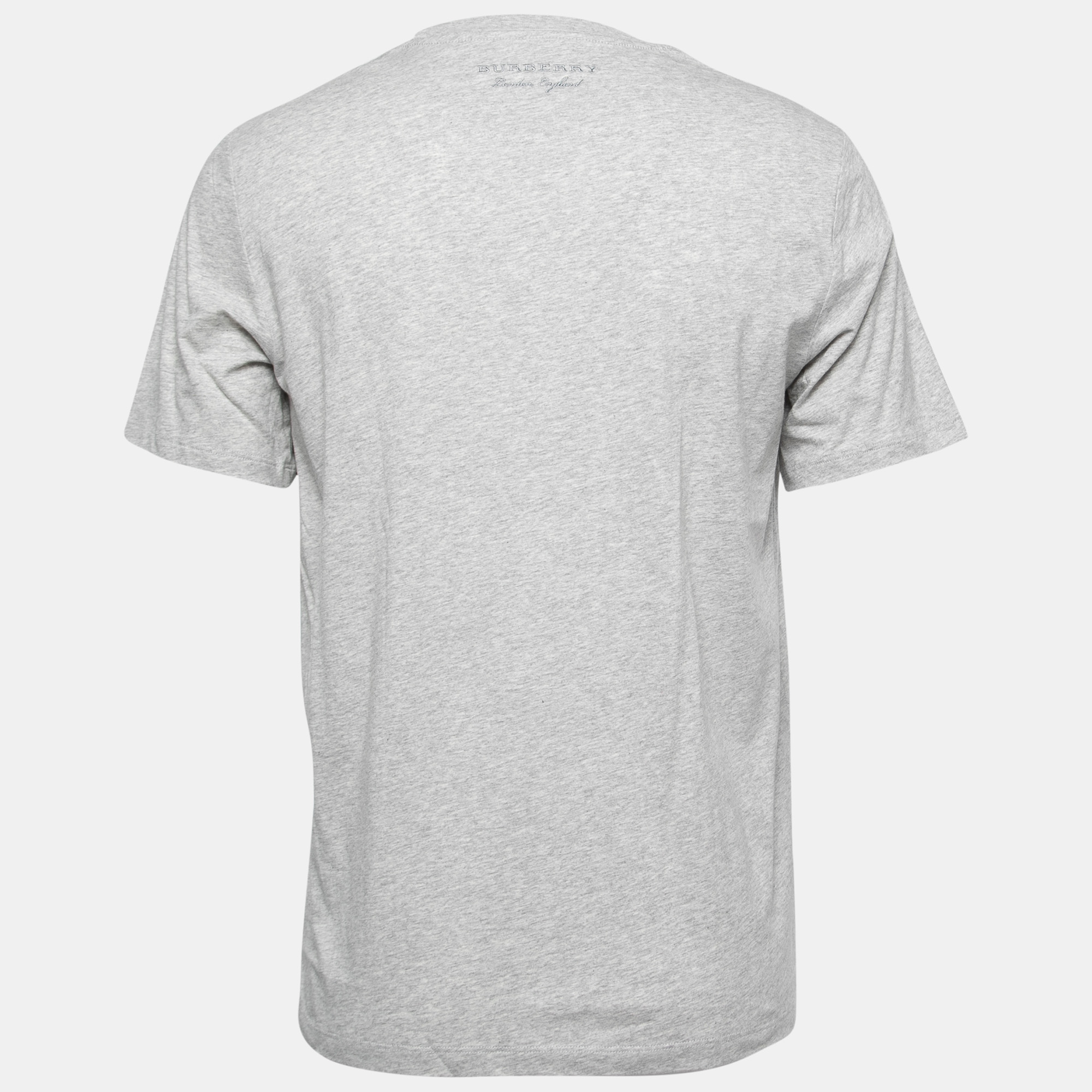 

Burberry Grey Cotton Applique Detail Half Sleeve T-Shirt