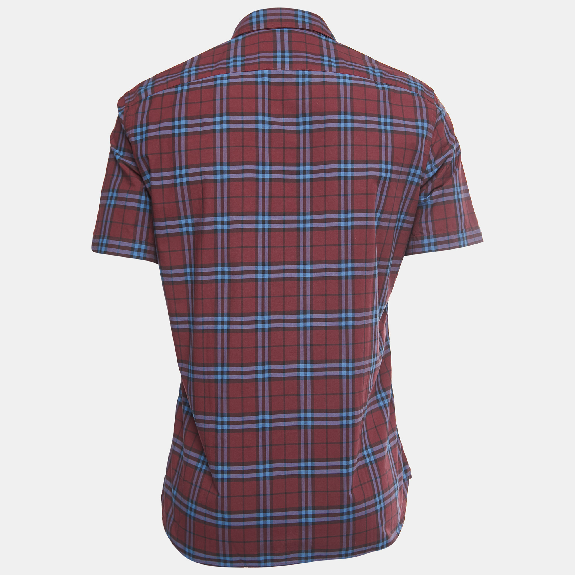 

Burberry Dark Red/Blue Checked Cotton Half Sleeve Shirt