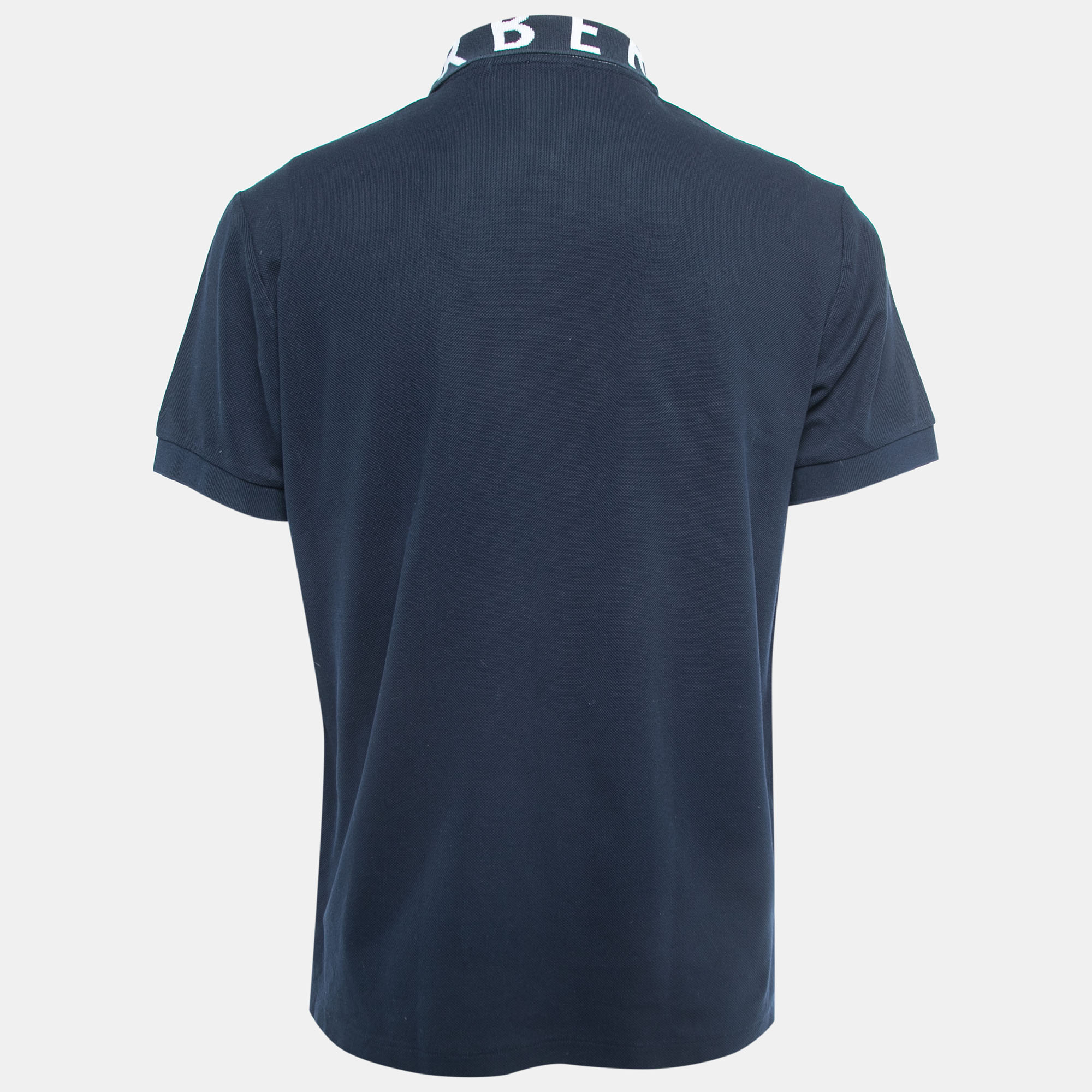 

Burberry Navy Blue Cotton Pique Logo Intarsia Polo T-Shirt