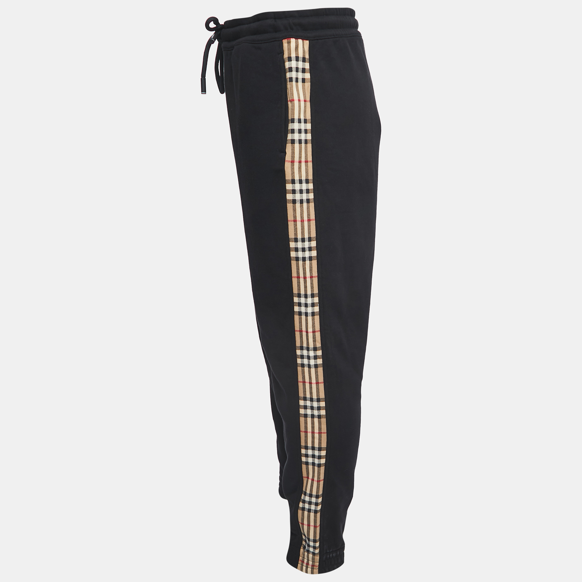 

Burberry Black Cotton Vintage Check Paneled Jog Pants